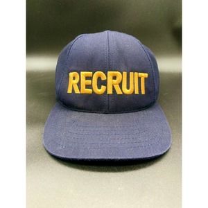 Vintage Blue Recruit Gold Yellow Embroidered Hat Cap Snapback. Made In USA